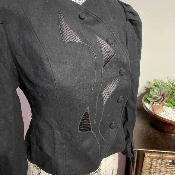 Vintage Wool Norgail LTD NY Embroider Asymmetric Wrap Button Puffy Poplin Sleeve - Picture 3 of 6